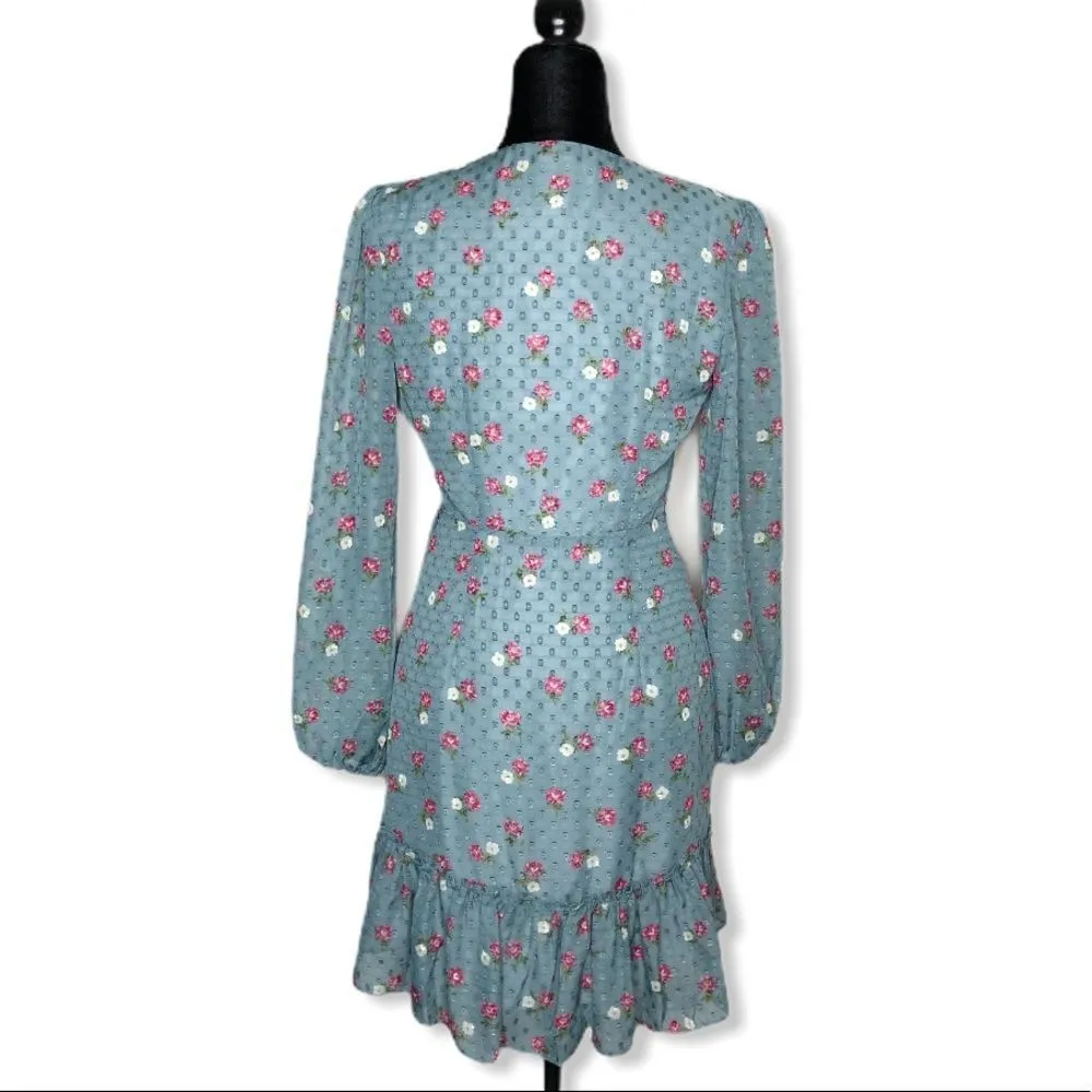 Wayf Eloise Long Sleeve Blue Mini Wrap Dress NWT - Image 10