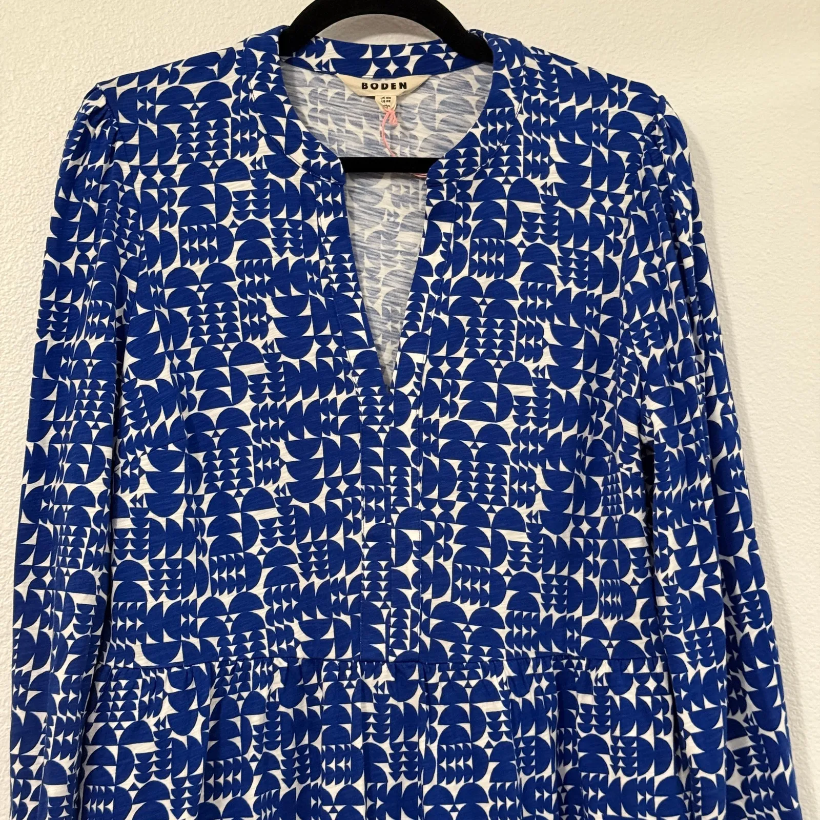 NWT Boden Sz 16 Naomi Relaxed Jersey Dress Sapphire Blue Geometric Pop L/S - Image 4