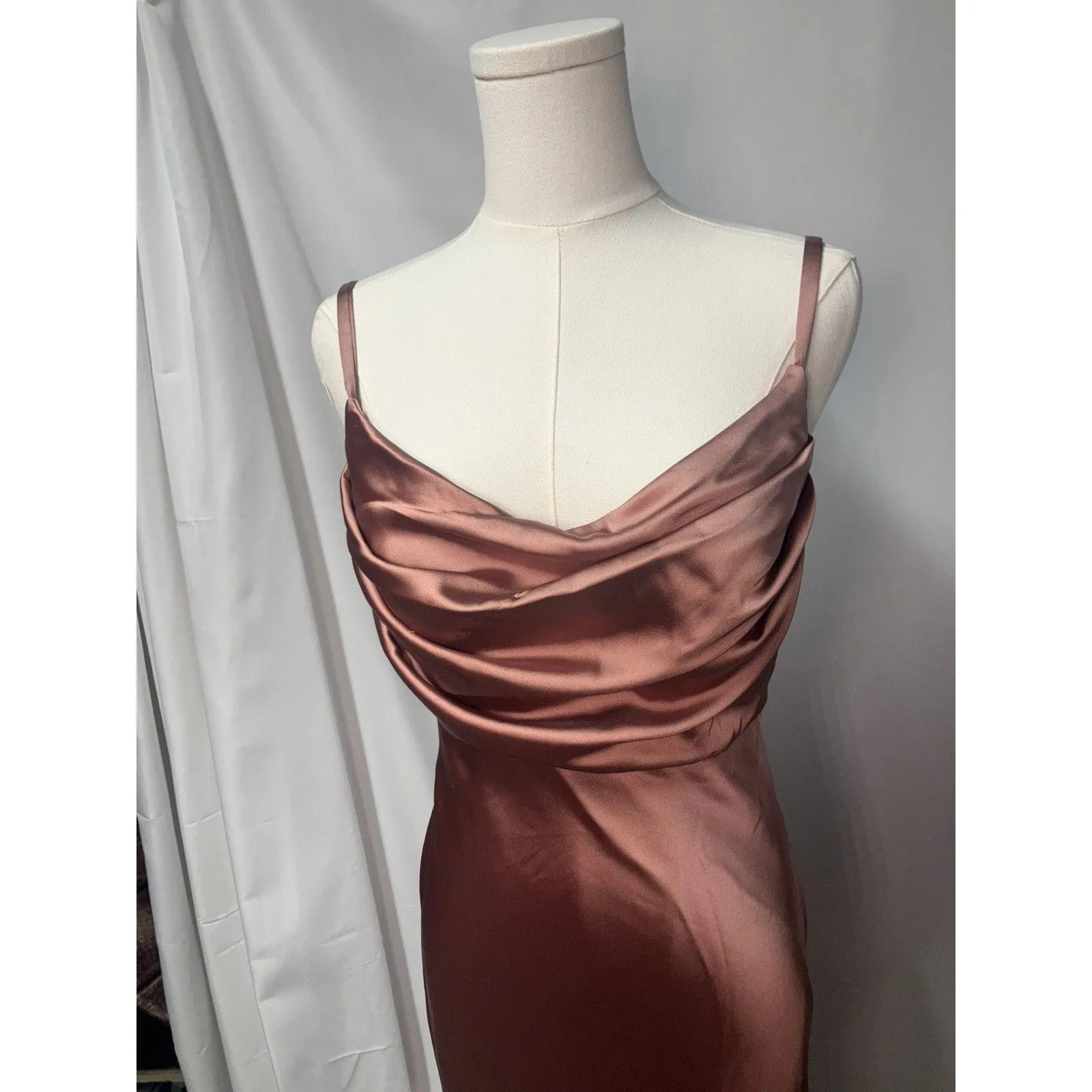 Revelry Skye Satin Desert‎ Rose Bridesmaid Dress Womens 4 Petite maxi Prom New Pink Size 4P - Image 5