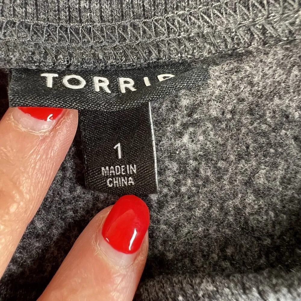 Torrid 1X Lips Hell Raiser Burnout Sweatshirt Grey Long Raglan Sleeve Crew Neck - Image 7