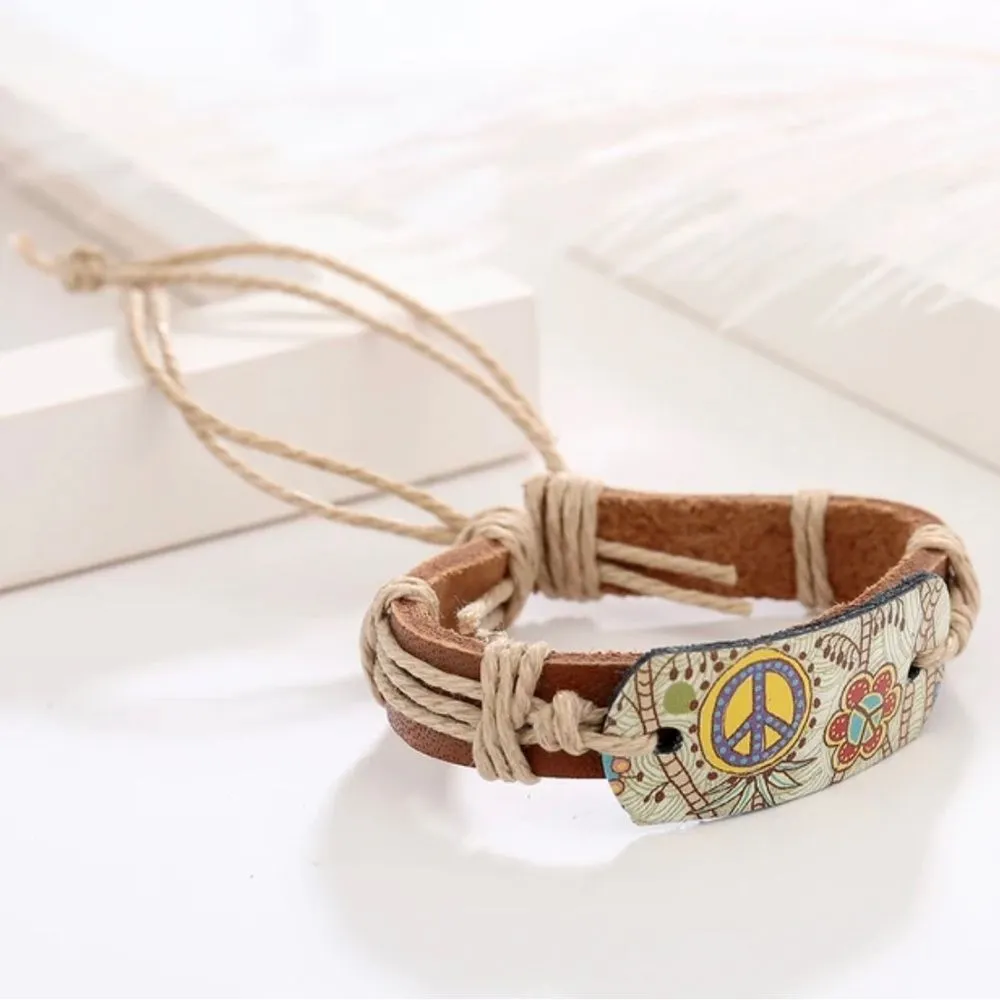 Hippy/Boho Hemp Rope Braided Leather Bracelet NWT Brown - Image 2