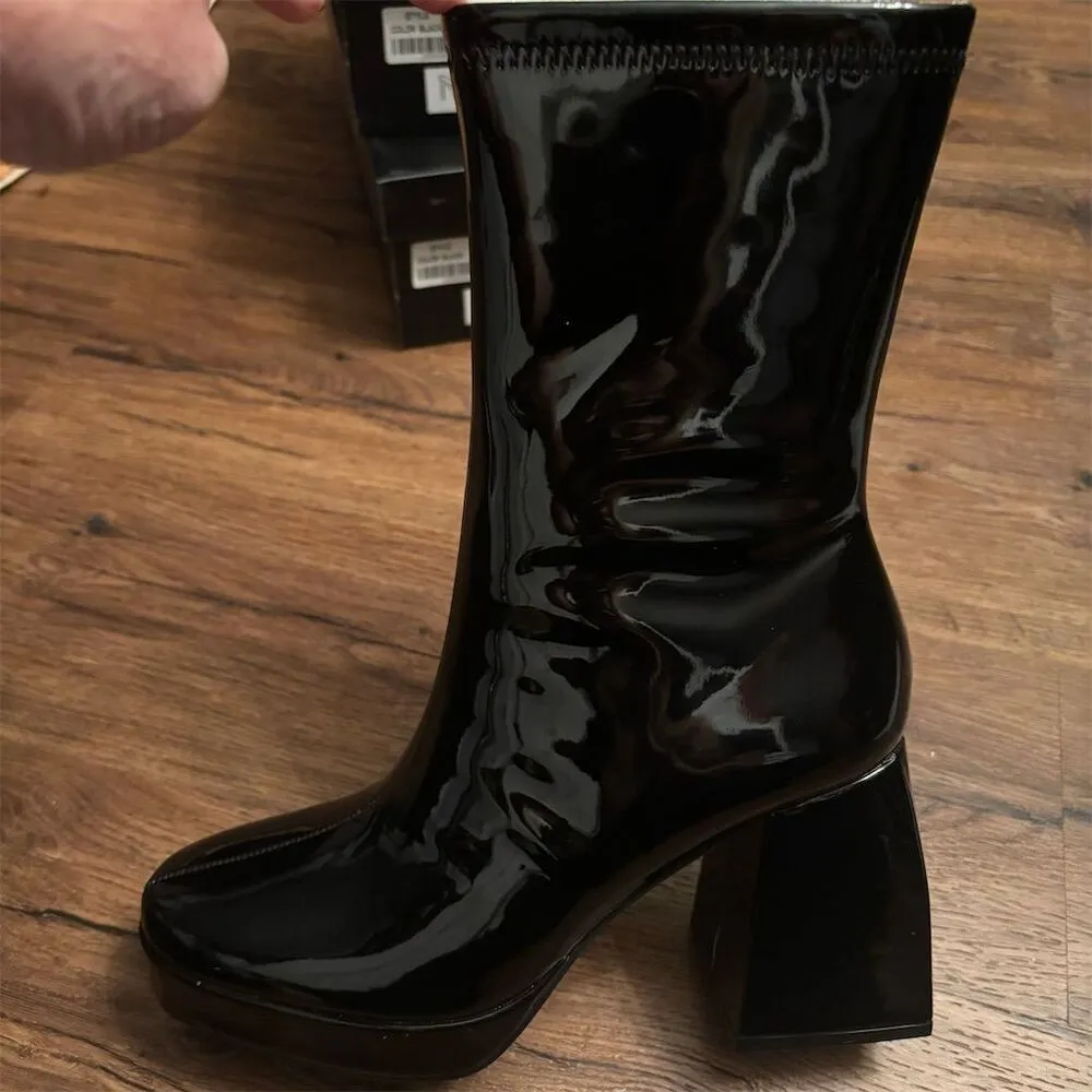 Lulus Women's Black Platform Boots Size 6 Casual Block Heel Edmen - Image 7