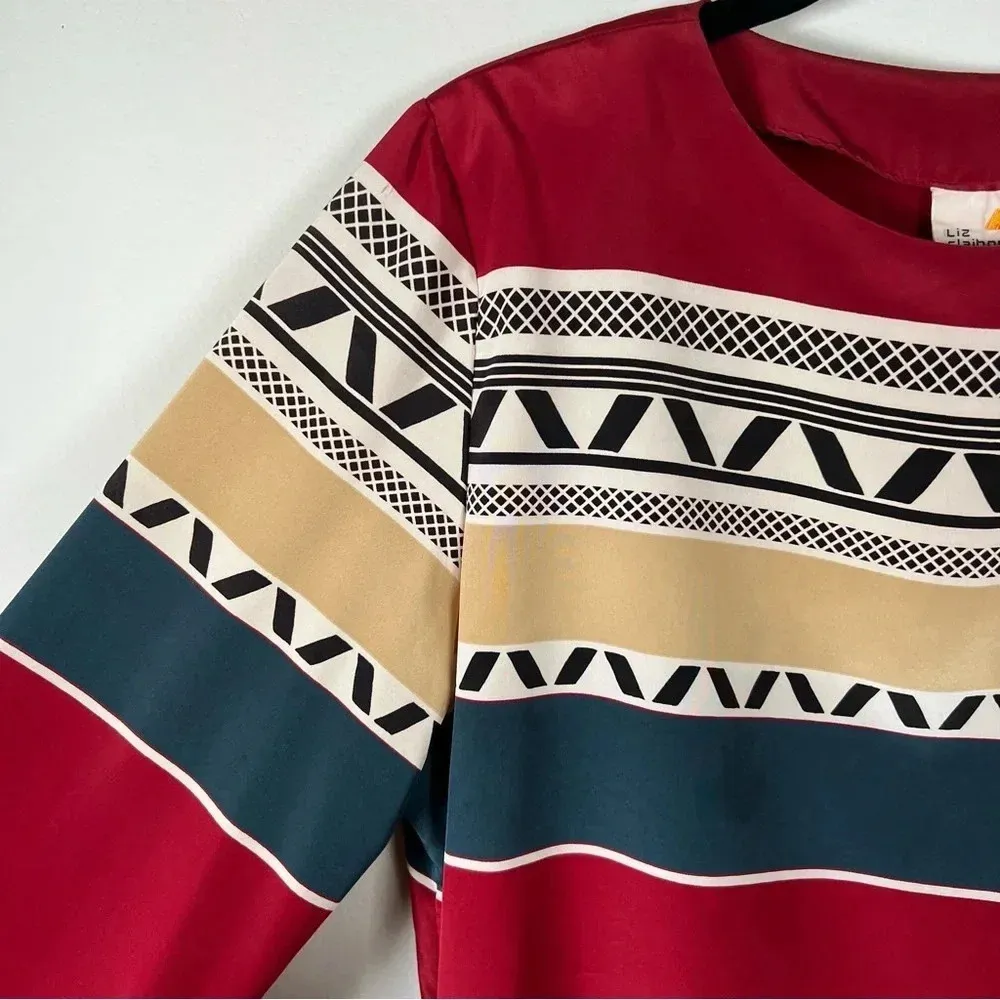 Vintage Liz Claiborne Blouse Red Shoulder Pads Geometric 80s Long Sleeve Size 10 - Image 5
