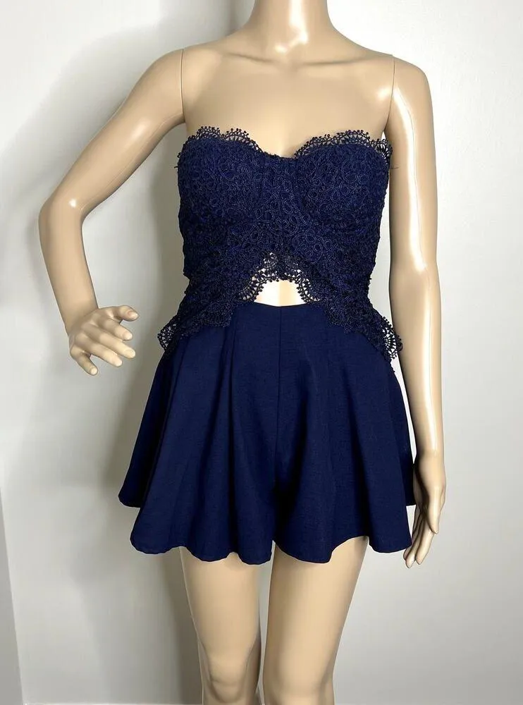 Hello Molly Navy Lace Strapless Bustier Romper - Image 9