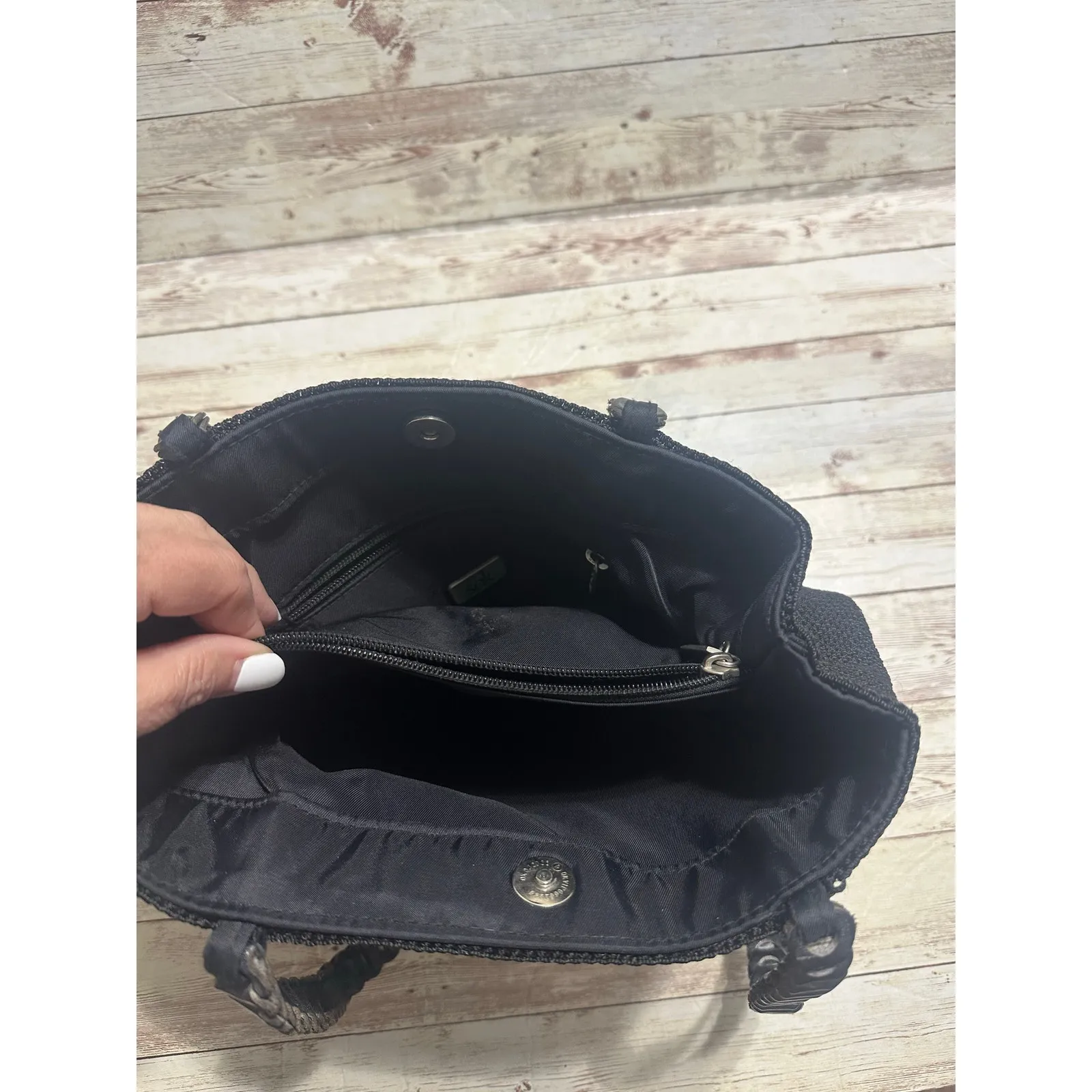 The Sak Braided Leather Strap Crocket Purse Handbag Black Boho - Image 4