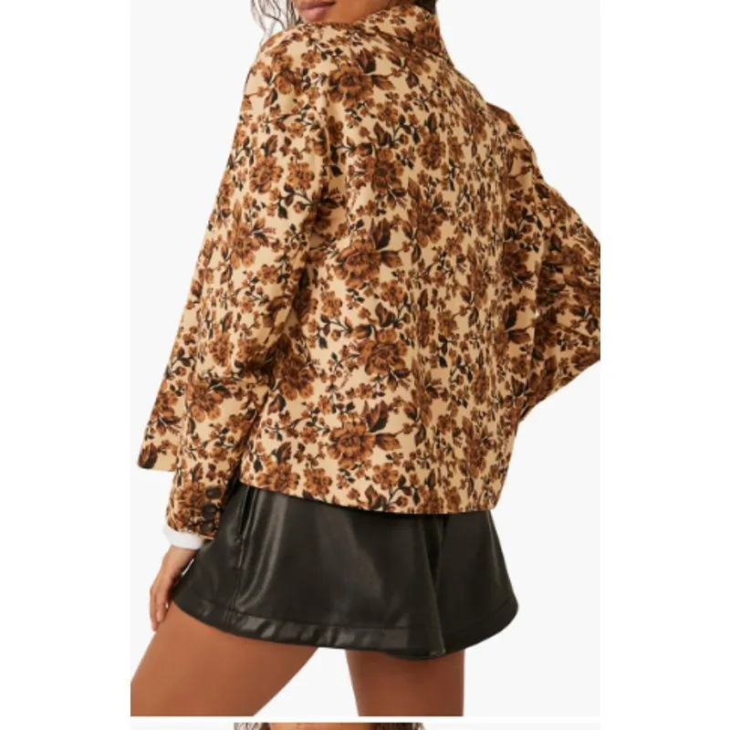Free People Cali Floral Print Boxy Single Breasted Blazer Sand‎ Combi Size Large - Image 3