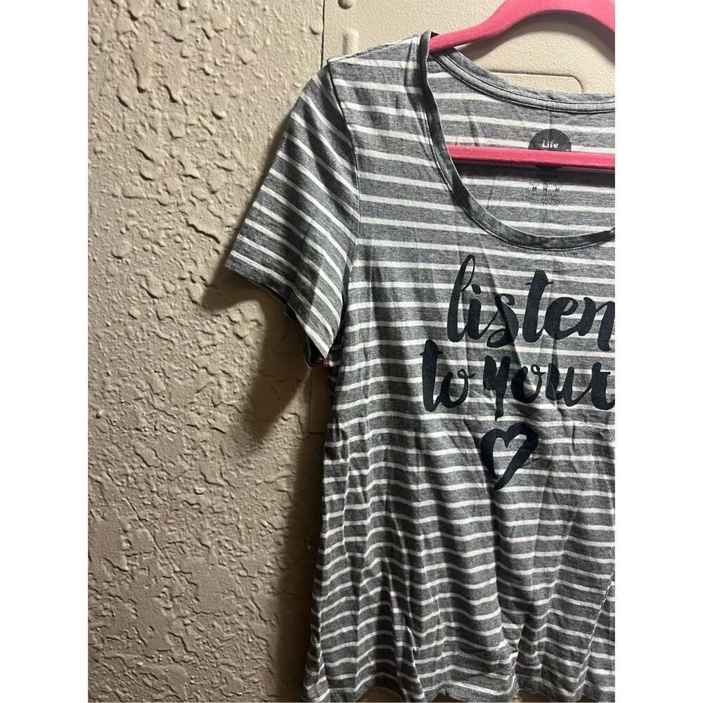 Life Is Good Striped Listen To Your Heart Shirt Woman’s Size Medium-Holes Flaw - Image 2