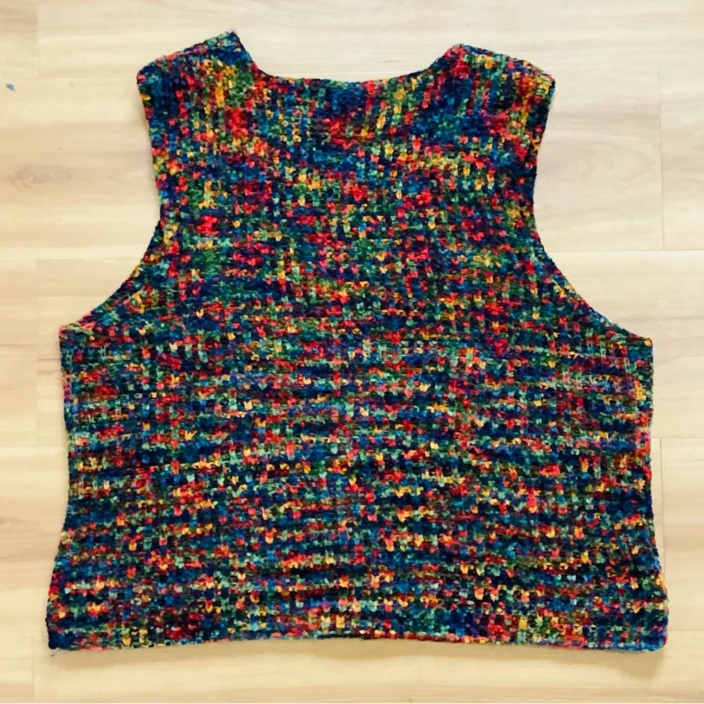 Liz Claiborne Vintage  Bohemian Knit Dark Rainbow Sweater Yarn Soft Retro Vest M - Image 7