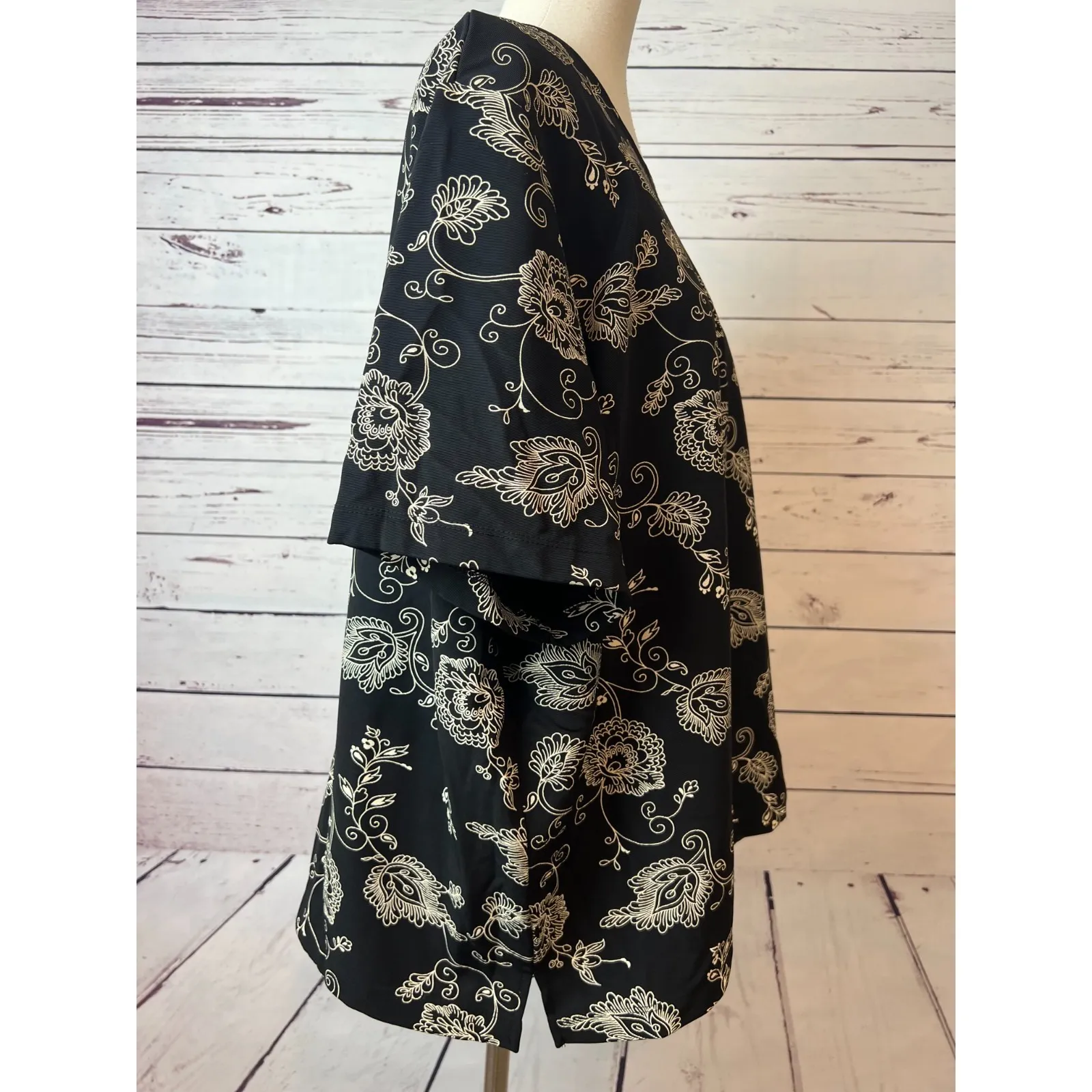 Susan Graver Style Blouse Plus size 3X 3XL Tunic Top Asian Black Shirt Nylon QVC - Image 4