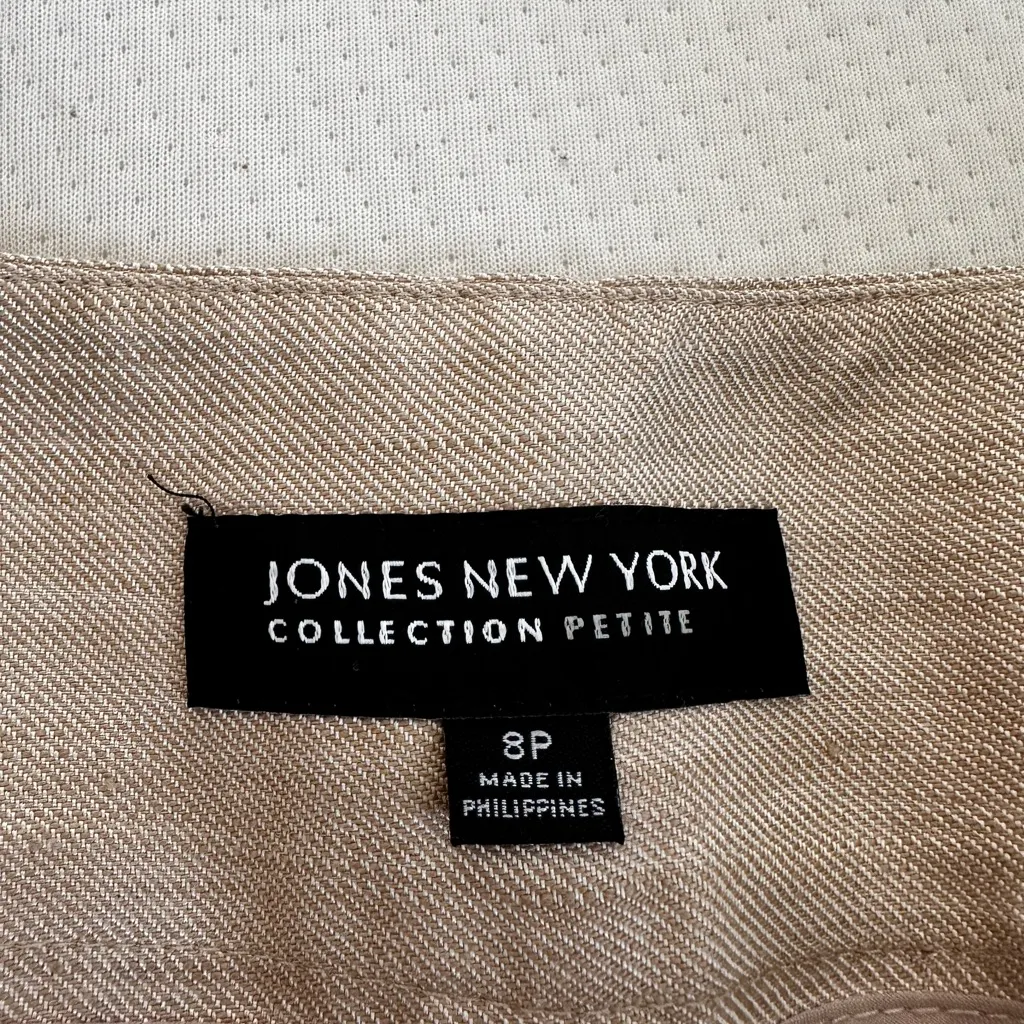 NWOT Jones New York Women’s Sz: 8P Tan Linen Flat Front Wide Leg Wide Hem Pants. - Image 8