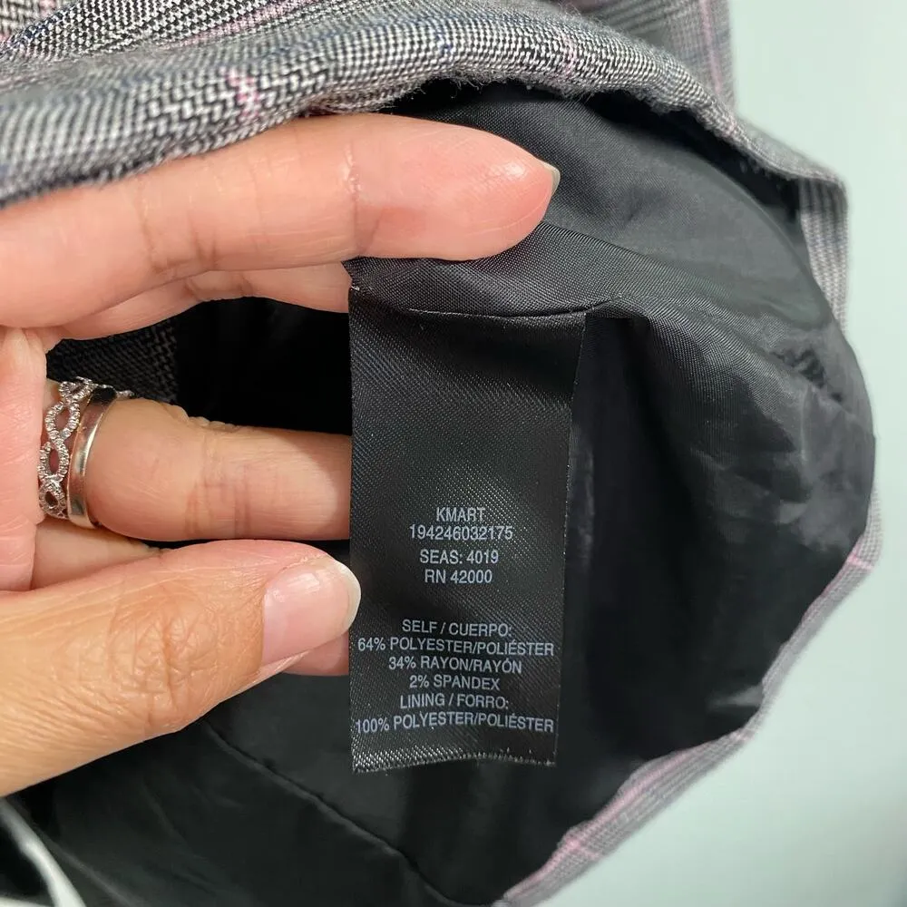 Vintage Y2K Attention Pink & Grey Plaid Hip Length Double Breasted Blazer Size M - Image 8