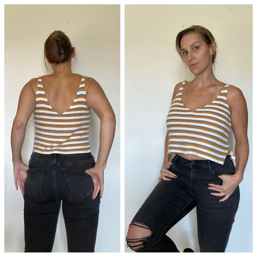 Forever 21 Crop Top Ribbed Stripe V Neck Mustard Periwinkle - Image 4