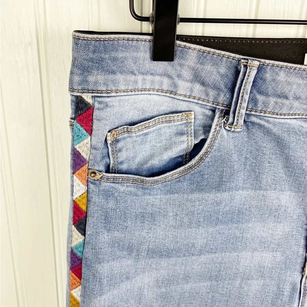 Knox Rose  Target Mid-Rise Boho Colorful Embroidered Side Stripe Skinny Jeans 14 - Image 5