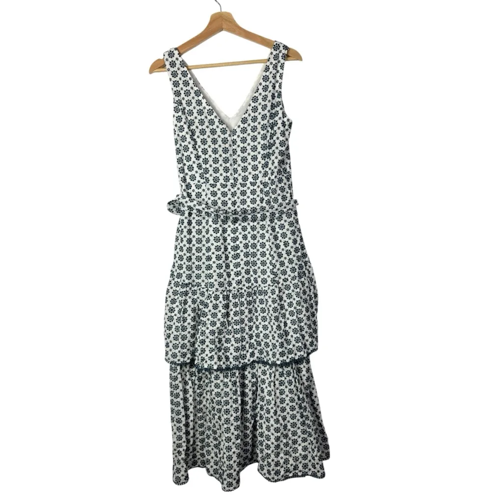 Boutique Taylor White & Blue Floral Embroidered Tiered Midi Dress 4 - Image 2