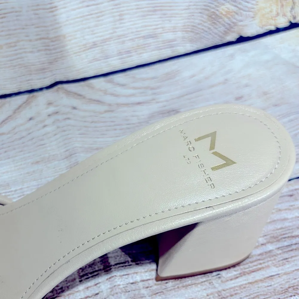 Marc Fisher Sz 6.5 M Nahea Cream Woven Leather Block Heel Slide Sandal - Image 6