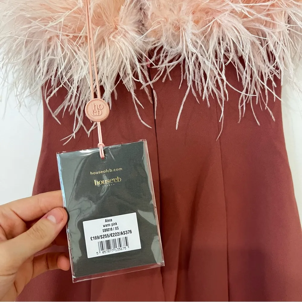 House of CB ALEXA Warm Pink Mini Dress Feather Trim - Image 10