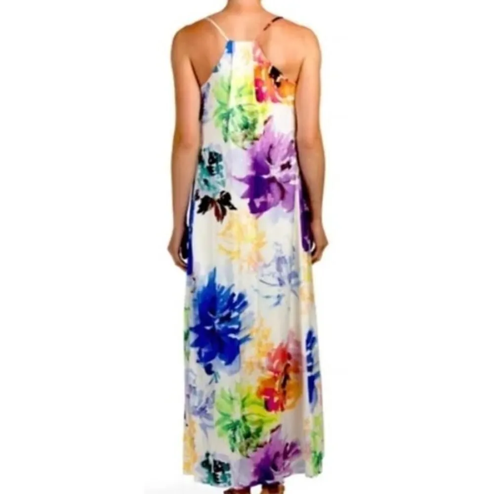 Nicole Miller Cream Airbrush Floral Sleeveless Slip Dress Sz 4 - Image 3