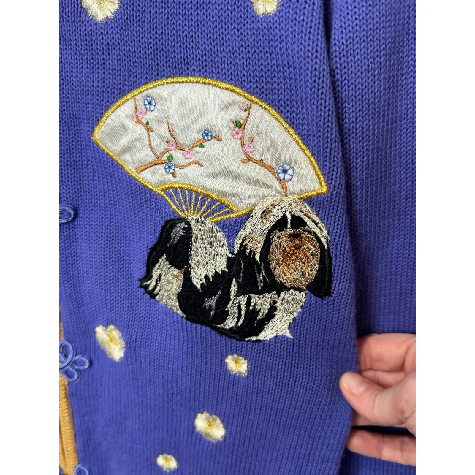 Storybook Knits Embroidered Zipped Sweater Pekingese Dogs Fans NWT Sz XS Purple - Image 3