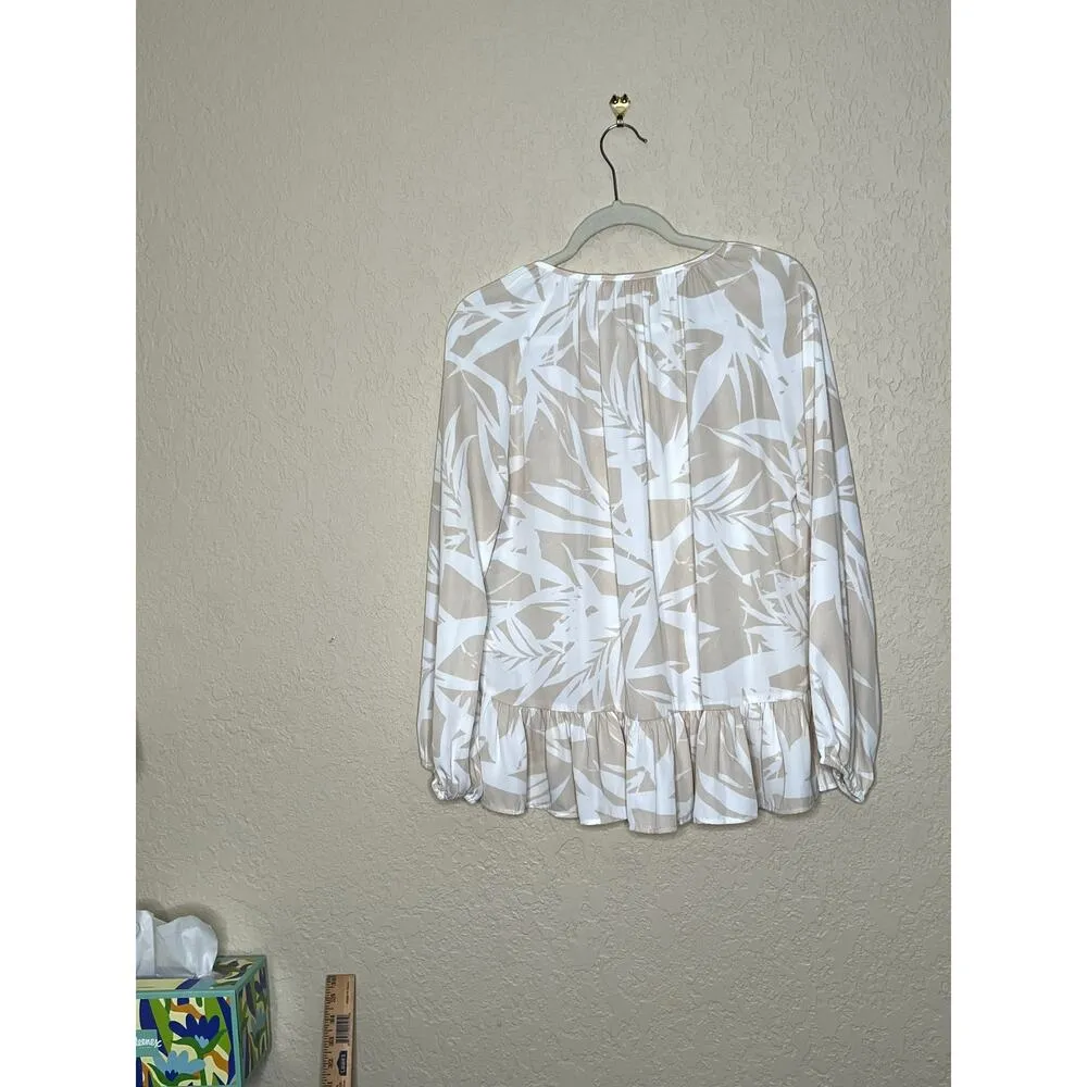 Amanda Uprichards womens size S top beige/white peplum hem high-low hem tie neck - Image 3