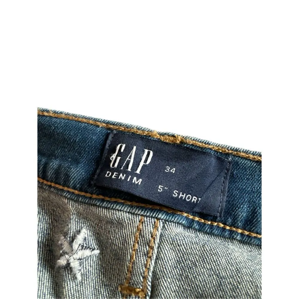NEW GAP denim 5” USA‎ red white blue star print festive shorts sz 34 - Image 6