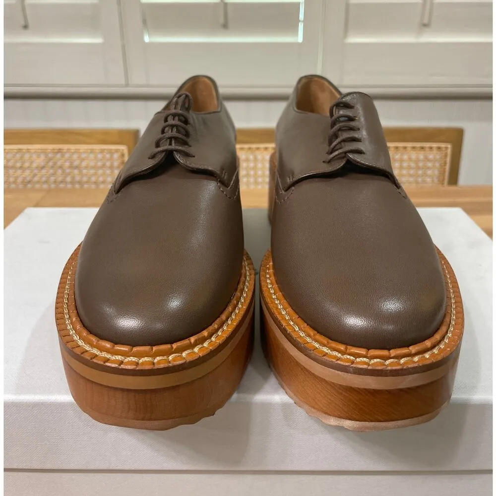 Clergerie Brooks Wooden Effect Platform Oxford Brown Leather Sz 5.5 US 36 EU NIB - Image 6