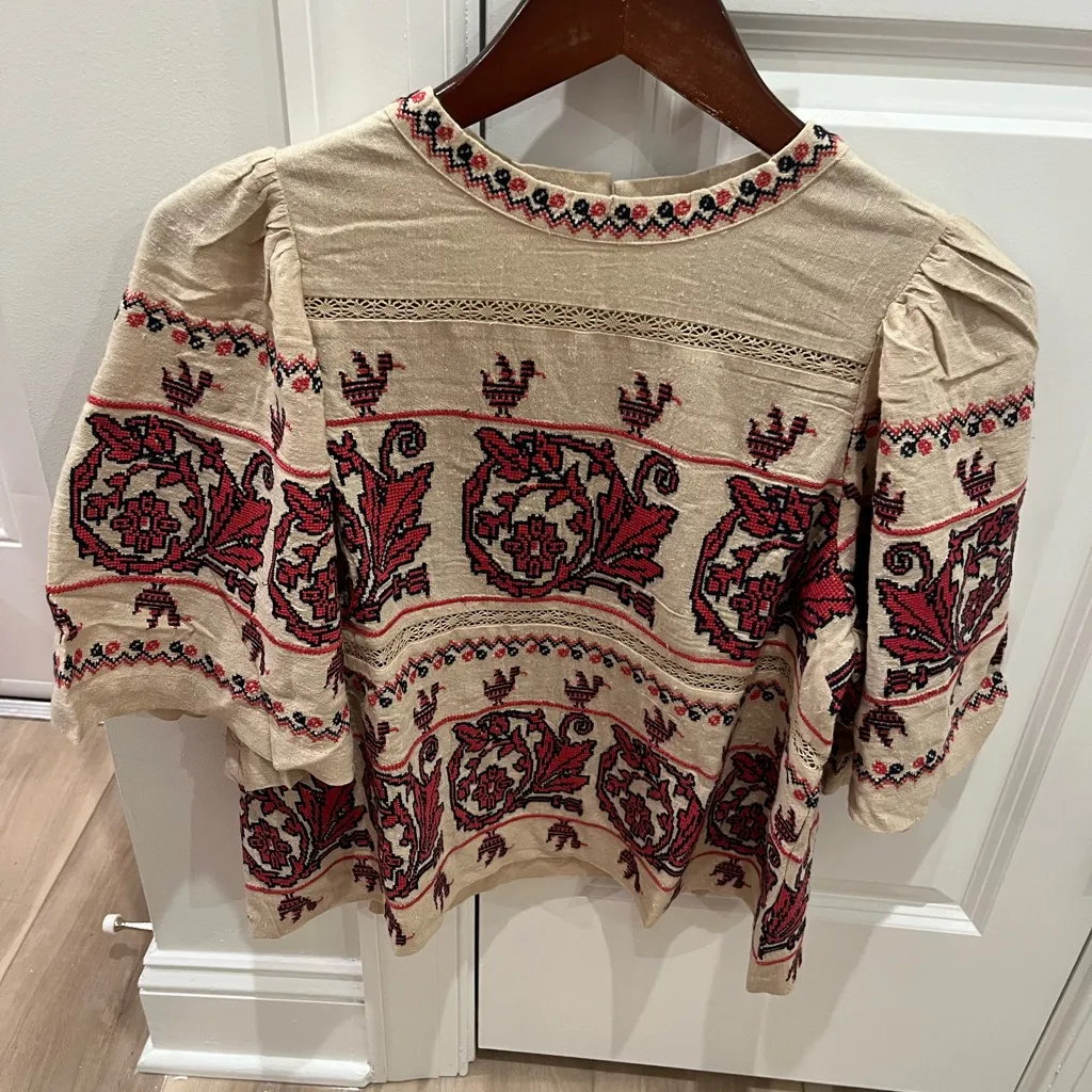 NWT Sea New York Beena Embroidered Blouse Top Taupe S Tan - Image 5