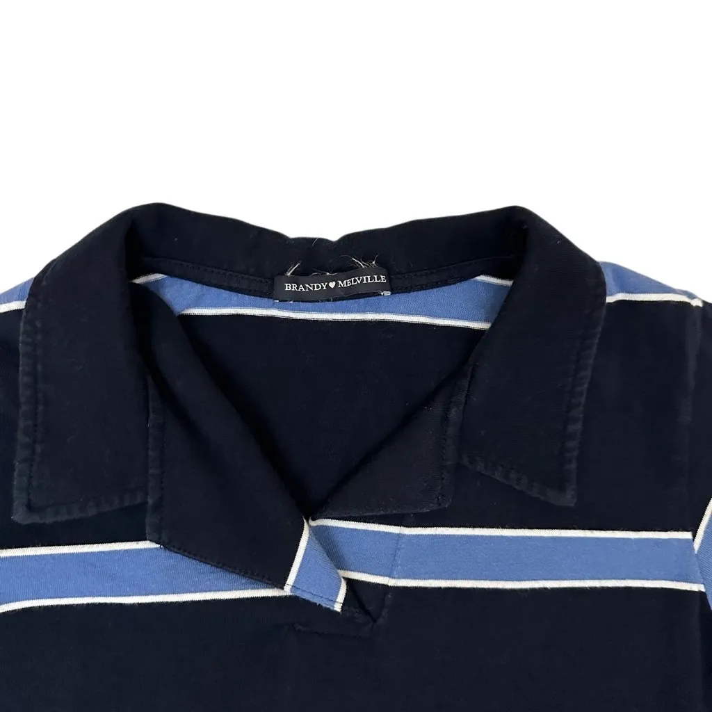Brandy Melville Striped Polo Short Sleeve Top Blue One‎ Size - Image 3