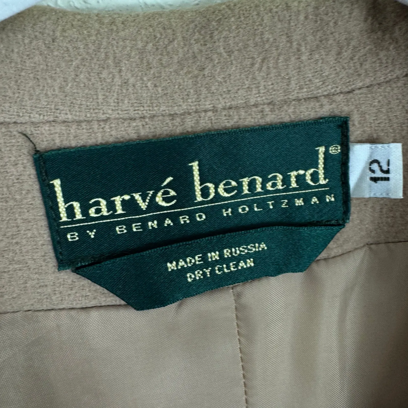 Harve Benard Vintage Tan Collared Wool Nylon Cashmere Button Up Pea Coat Size 12 - Image 4