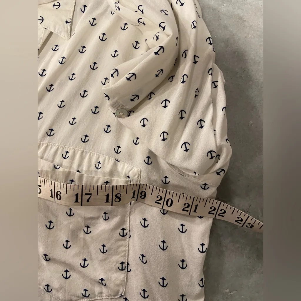 Just Living Size L Navy Blue Anchor Print Rayon Long Sleeve Button Down Shirt - Image 9