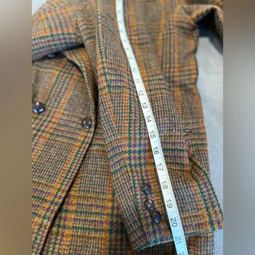 VTG 70s Giorgio Sant Angelo Sz: 16 100% Pure Wool Tweed Blazer Plaid Jacket. Brown - Image 5