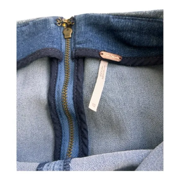 Free People Womens 10 Modern Femme Denim Skirt Two Tone Colorblock Mini Stretch - Image 6