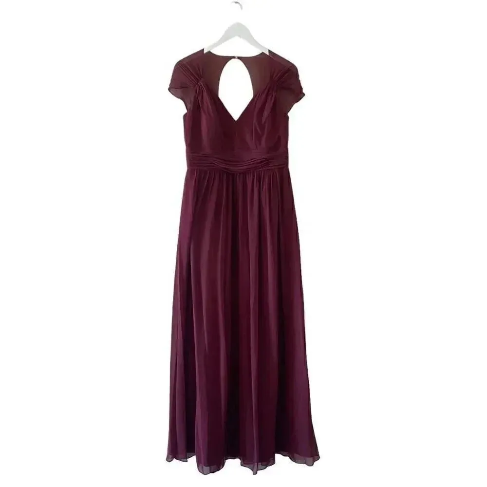 Jenny Packham Cabernet Cap Sleeve Chiffon Bridesmaid Dress Fit & Flare 12 #1654 Purple - Image 2