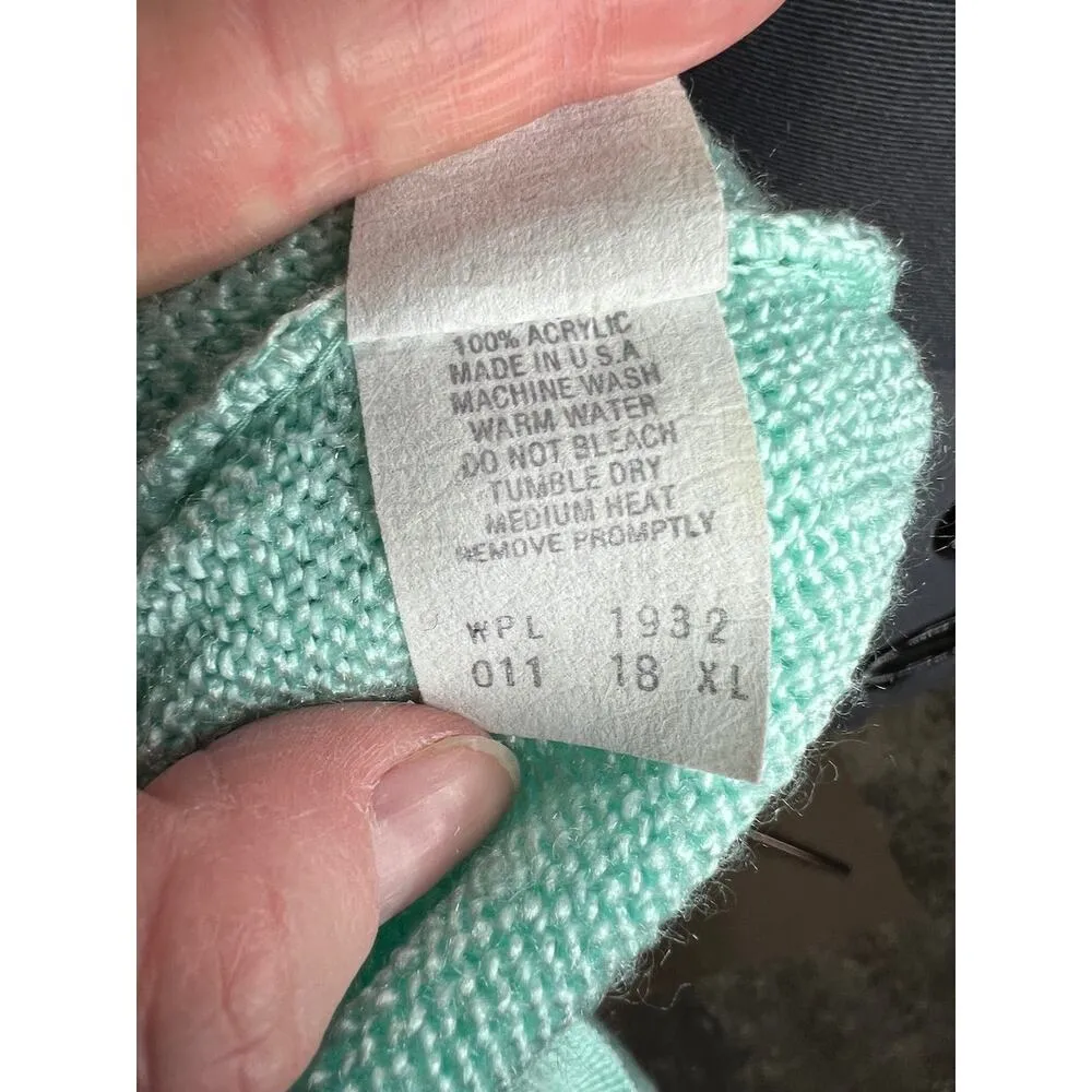 Garland sweater vintage 1980s pastel aqua seed stitch collar Green Size 18 - Image 9