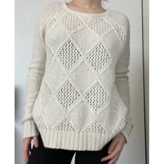 AMERICAN EAGLE Women's Sweater Crewneck Pullover Cream Cable Knit Size M - Image 16