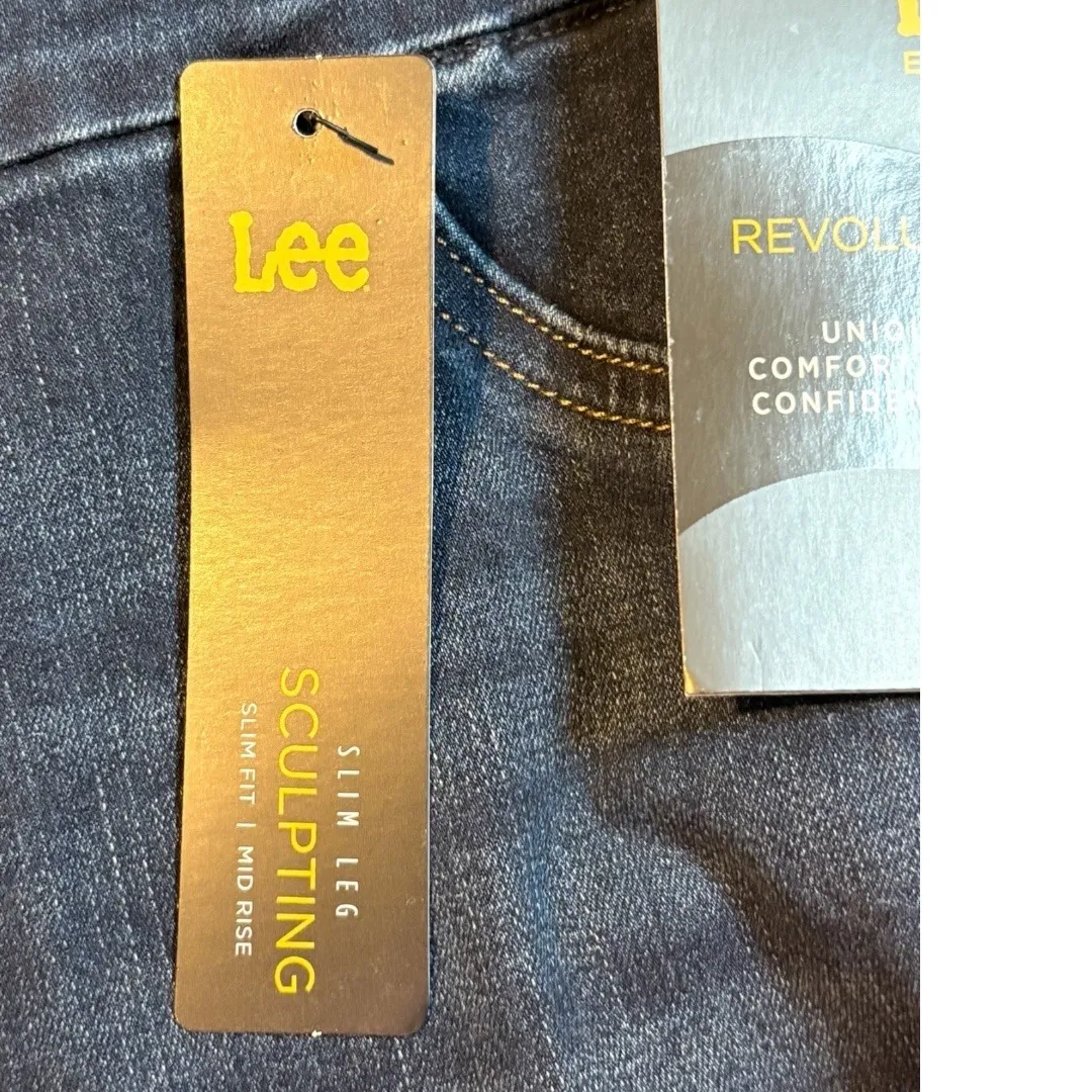 Lee Sculpting Slim Fit Slim Leg Pull On Dark‎ Denim Jeans Women Size 14 Long NWT - Image 9
