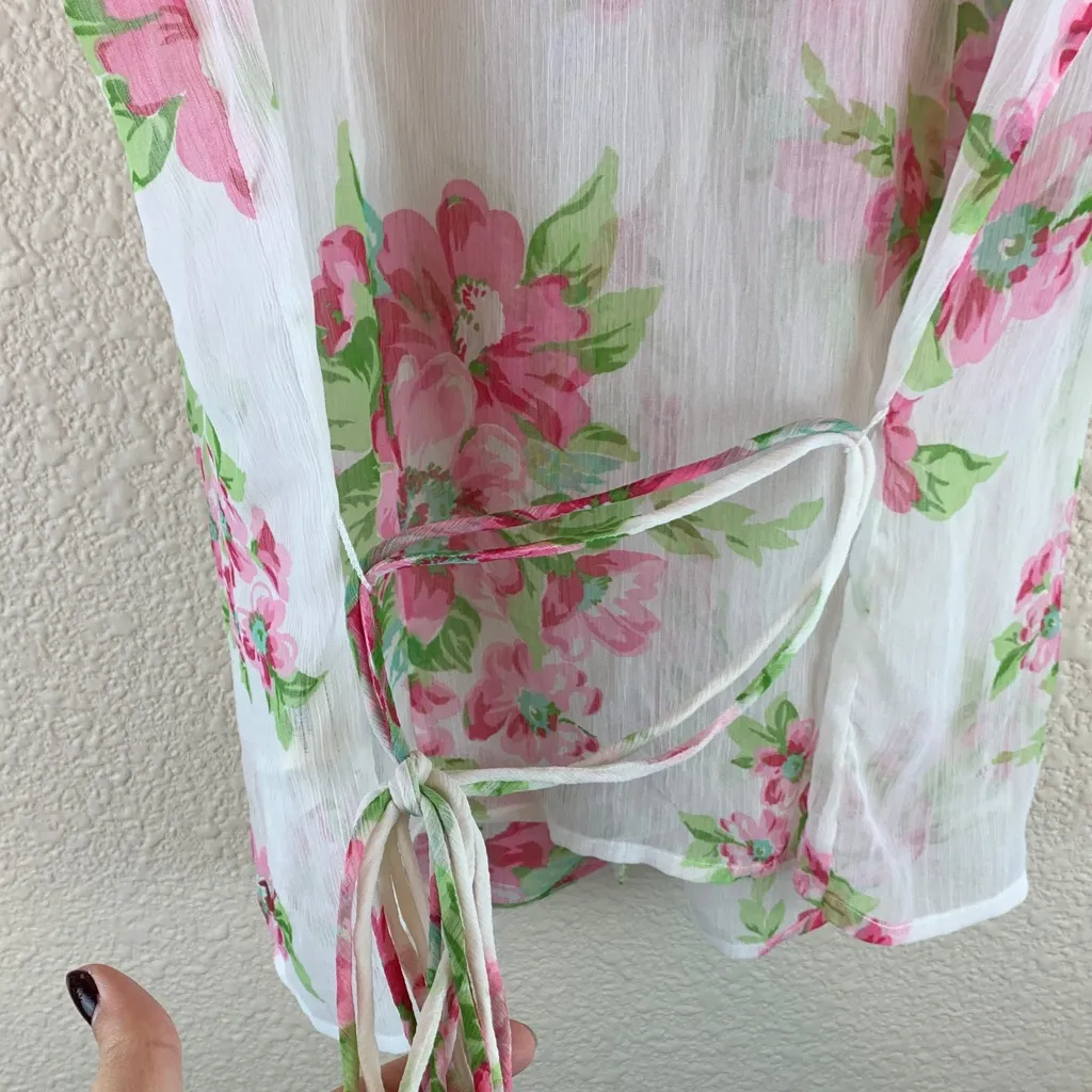 Hollister floral v neck sz L ruffle sheer y2k 90s streetwear date night girly - Image 4