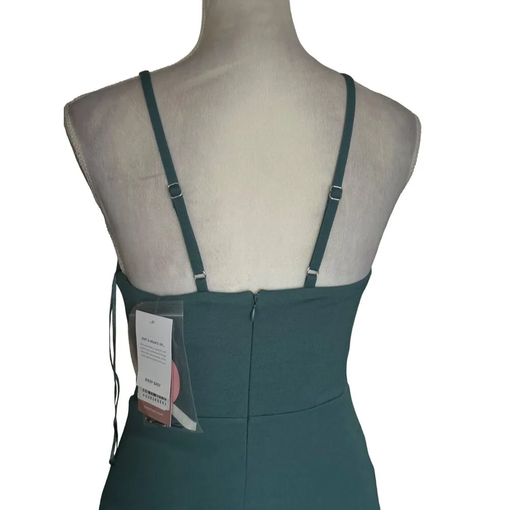Birdy Grey Ash Dress Green Strappy Extra Small Maxi Side Slit Stretchy Runs Big - Image 9