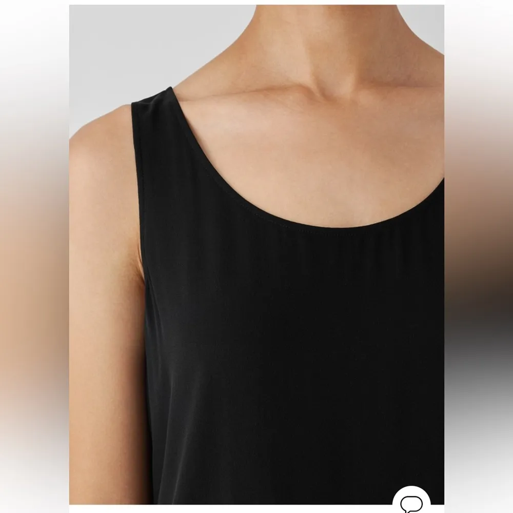 Eileen Fisher Silk Georgette Crepe Ballet Neck Tank Small Basic Black Tank Top - Image 4
