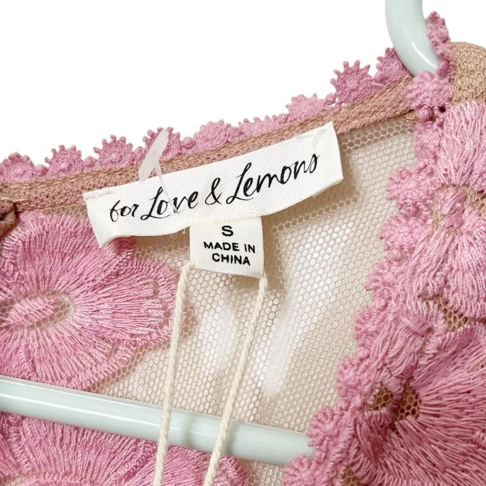 For Love & Lemons NWT Embroidered Maxi Dress Pink Women’s Size Small Mesh Nude - Image 13