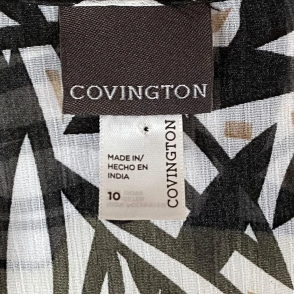 NWT ~ COVINGTON Black & White Chiffon Wrap Ruffle Midi Dress ~ Women's Size 10 - Image 5