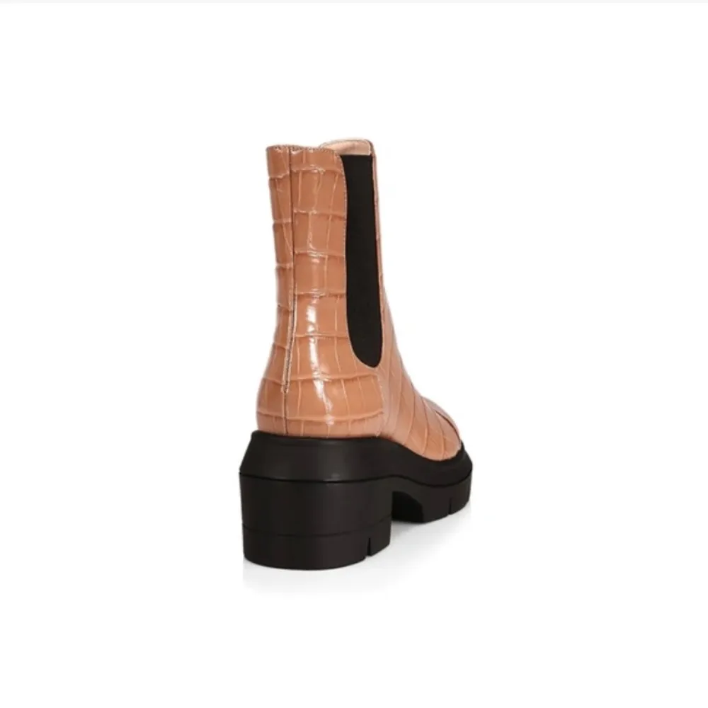 Stuart Weitzman Norah Chelsea Boots Tan Croc Leather Size 11C New +Dust Bag $595 - Image 5