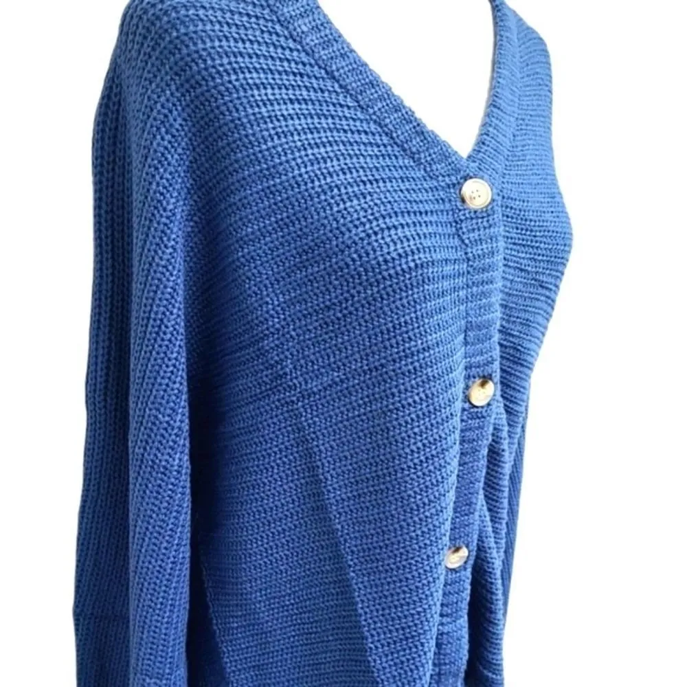 L. Love Oversized Sweater Womens Size Large Blue V Neck Button Up Cardigan NWT - Image 6