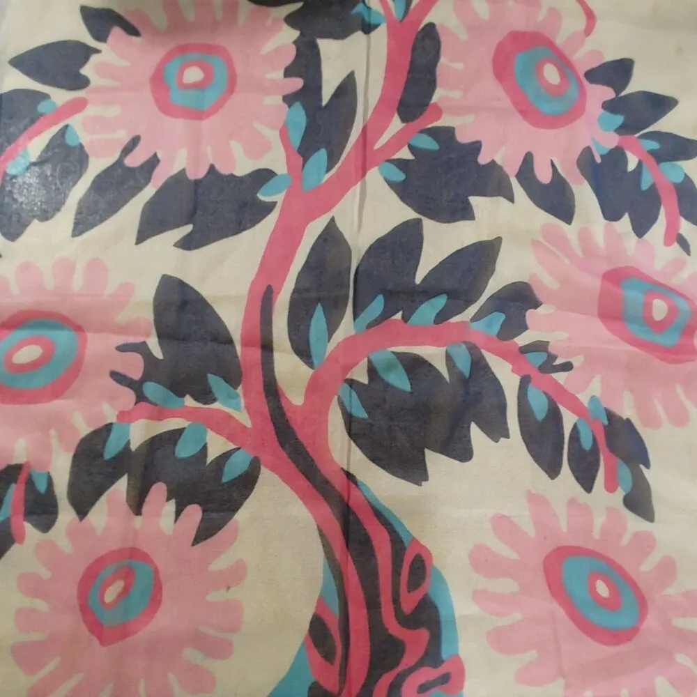 Vintage Italian Floral Polyester Scarf Bold Pink Blue Design 27 by 27 Inches - Image 9