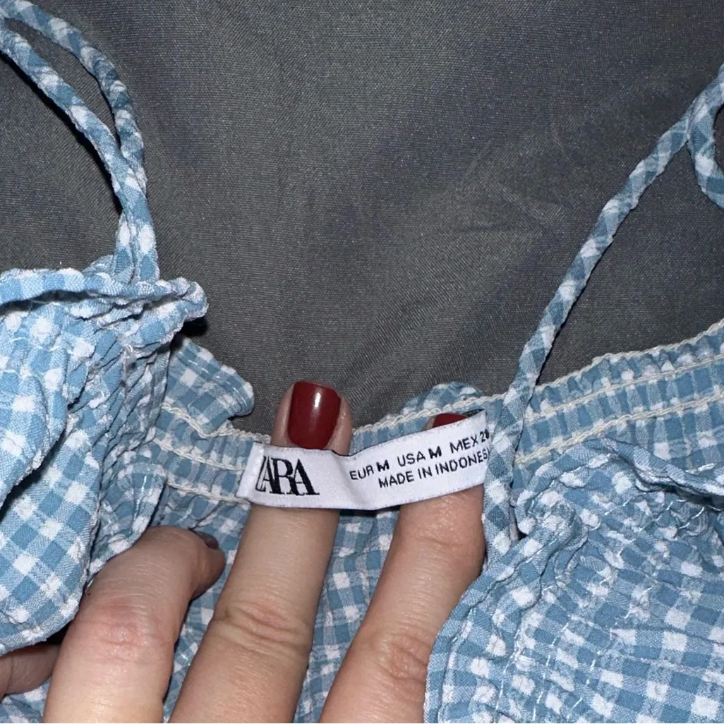 Zara Blue and White Gingham Ruffled Romper Sz. M - Image 2