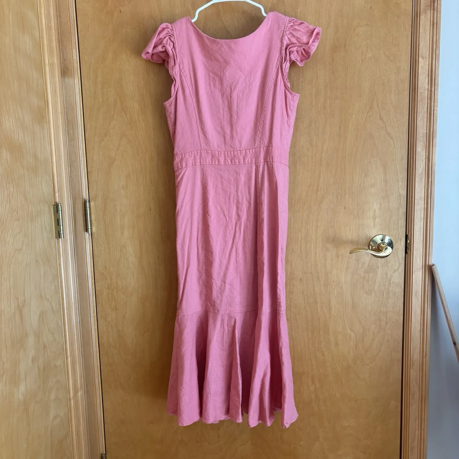 Rachel‎ Parcell Dress Womens XS Pink Linen Blend Ruffled Button Down Midi - Image 8