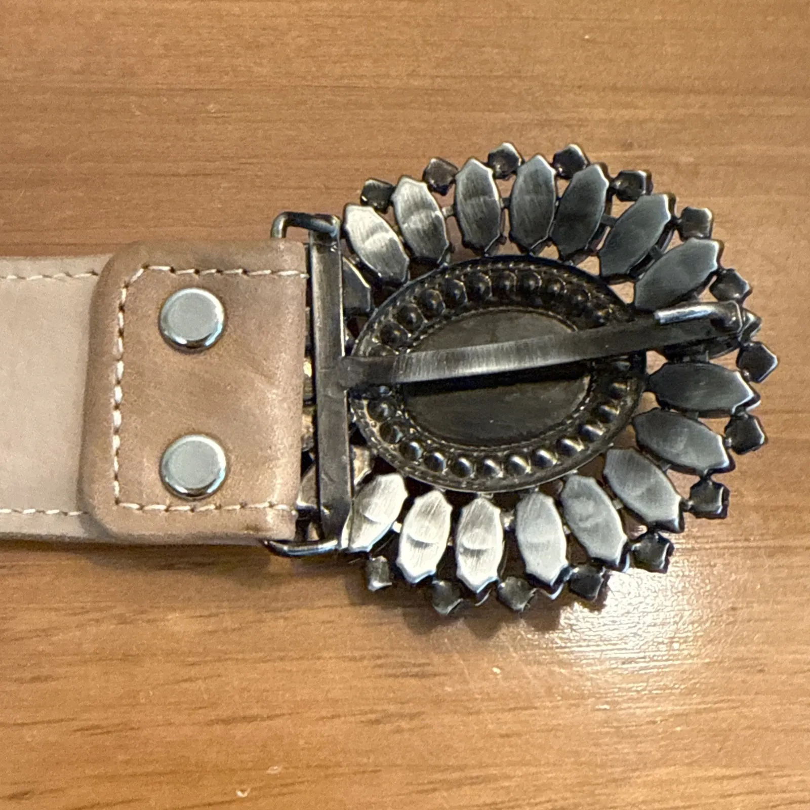 BB Simon Women's Medium Leather Belt Faux Turquoise Black Rhinestone Buckle Brown - Image 7