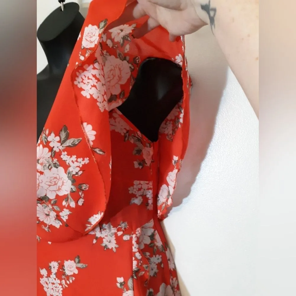 Favlux Fashion red floral cold shoulder dress - Image 6