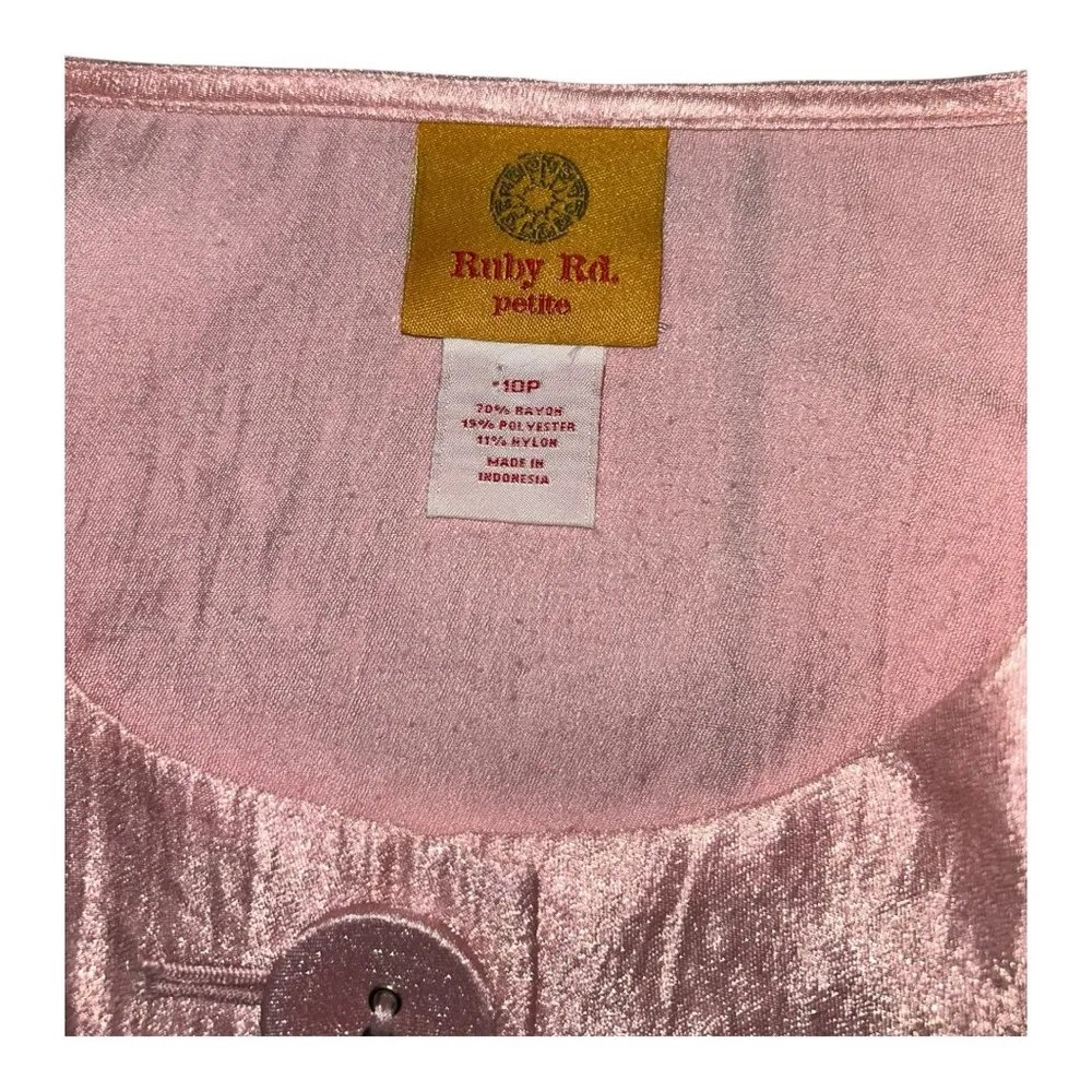 Ruby Rd Women's Petite Blazer 10P Pink Dress Jacket Button 3/4 Ruffle Sleeve - Image 4