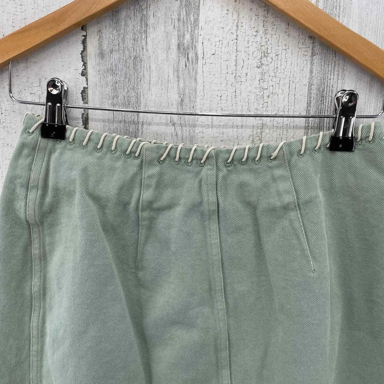 Vintage Cambridge Dry Goods Company Wrap Skirt Sz 0 Green Cotton Contrast Stitch - Image 5