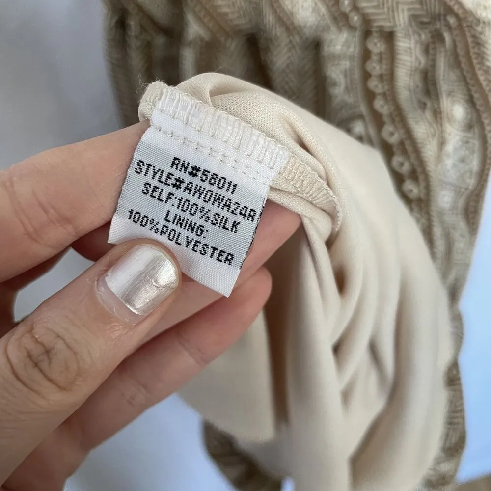 Sangria Vintage low waist Bohemian Brown Dress Beaded V-Neck Ruffled sleeve 10 - Image 6